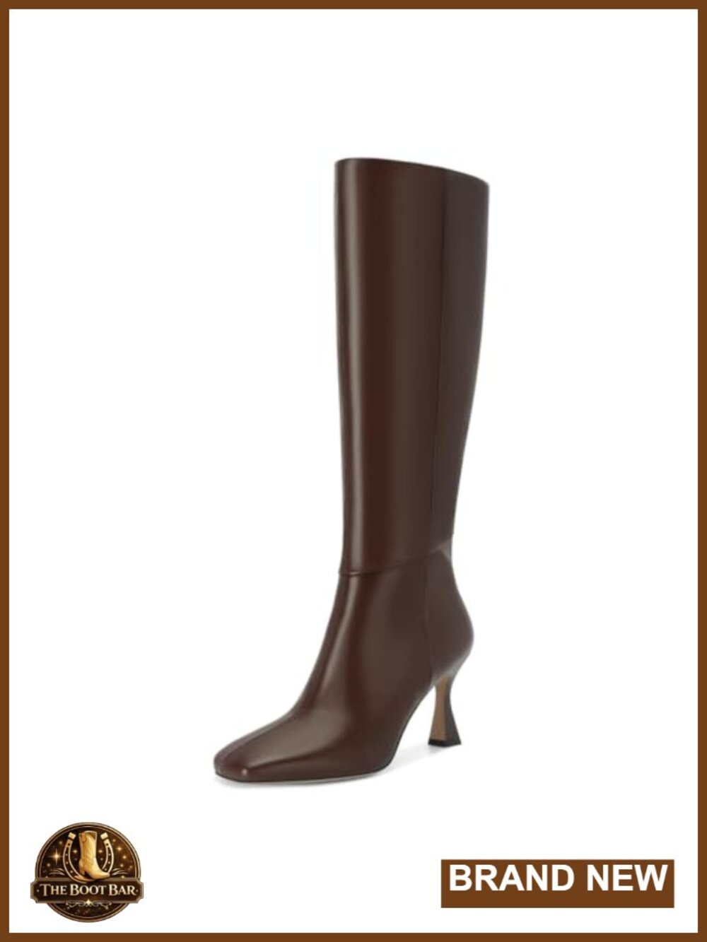 Faux Leather Knee High Boots Women Square Toe Kitten Heel Side Zipper